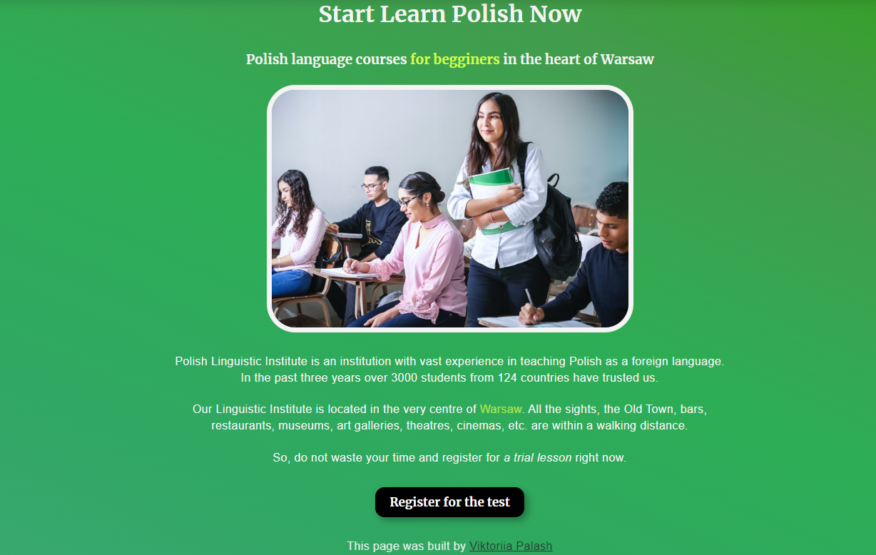 Language school's information page